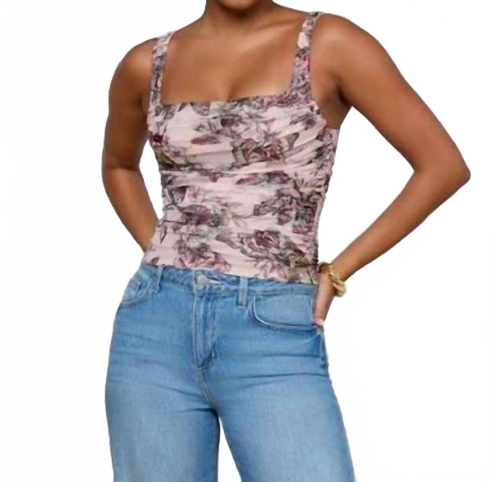 NEW L'AGENCE rasha shirred mesh tank in light nectar pink small multi butterfly